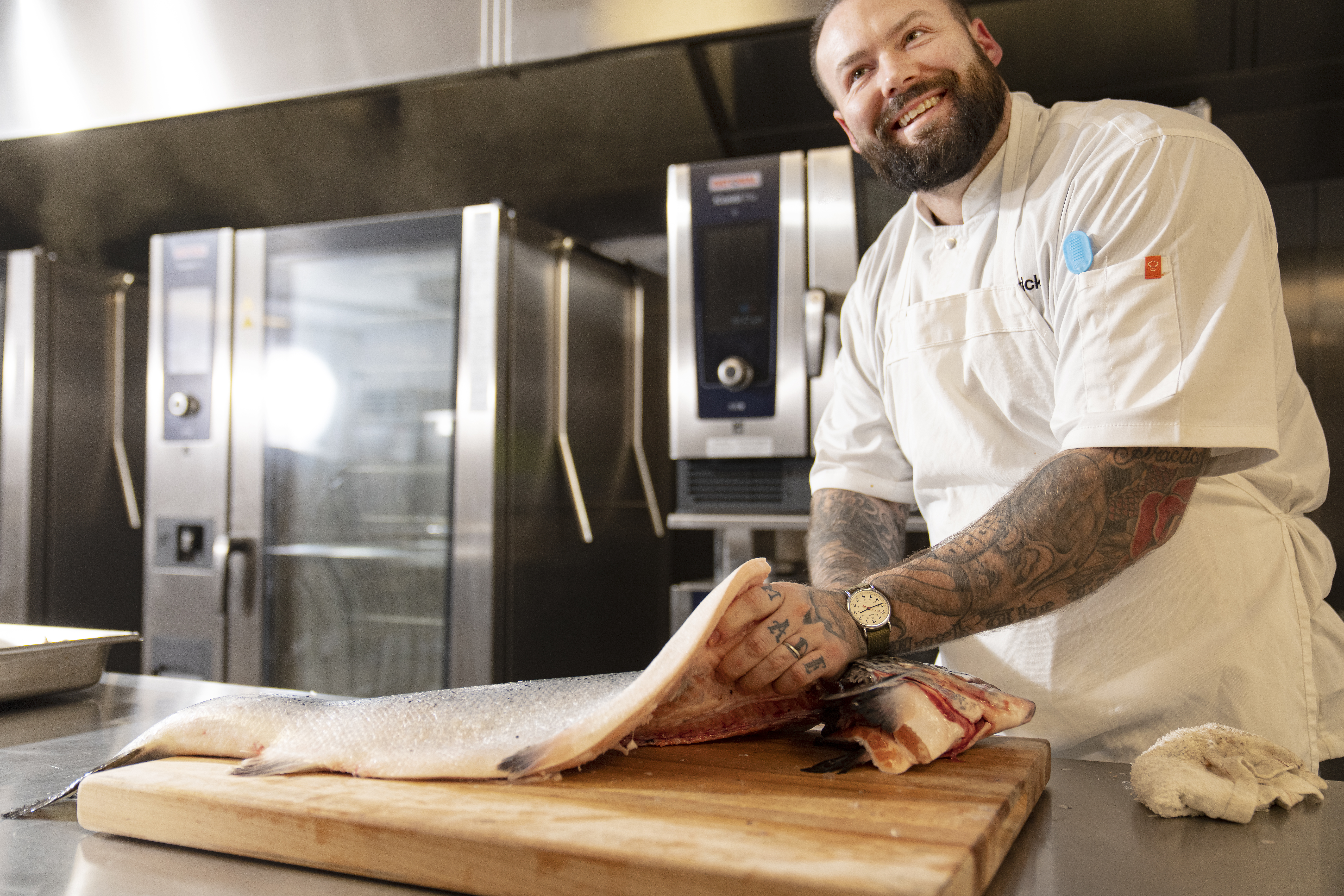 Chef preparing fish 